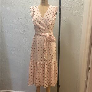 1901 White and Red Polka Dot Midi Dress